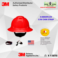 3M SecureFit Full Brim Hard Hat H-805SFR-UV, Red, 4-Point Pressure Diffusion Ratchet Suspension, with Uvicator, Sirim and Dosh Approved