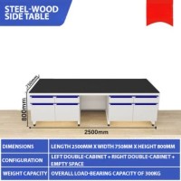 Steel-Wood Laboratory Bench - 2.5m Laboratory Table Without Sink