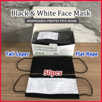 3 PLY Adult Black & White Face Mask with Box (50pcs) - Face Mask Hitam & Putih Dewasa (Flate Rope-Tali Leper)