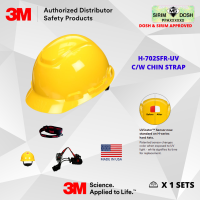 3M SecureFit Hard Hat H-702SFR-UV, Yellow, 4-Point Pressure Diffusion Ratchet Suspension, with Uvicator, Sirim and Dosh Approved