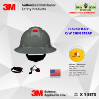 3M SecureFit Full Brim Hard Hat H-808SFR-UV, Grey, 4-Point Pressure Diffusion Ratchet Suspension, with Uvicator, Sirim and Dosh Approved