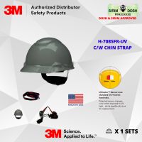 3M SecureFit Hard Hat H-708SFR-UV, Grey, 4-Point Pressure Diffusion Ratchet Suspension, with Uvicator, Sirim and Dosh Approved