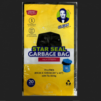 Glean XL Size Star Seal Leakage Proof Garbage Bag 20pcs 75L Black Trash Bag with String