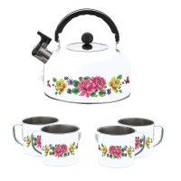 Stainless Steel Whistling Tea Kettle Tea set Tea Pot Stovetop Anti-hot Handle and Loud Whistle 3L with 4pcs stainless steel Mugs
