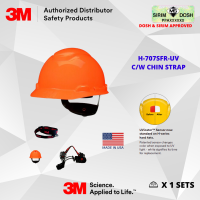3M SecureFit Hard Hat H-707SFR-UV, Hi-Vis Orange, 4-Point Pressure Diffusion Ratchet Suspension, with Uvicator, Sirim and Dosh Approved