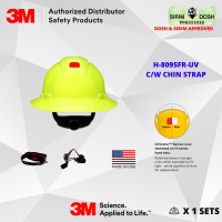 3M SecureFit Full Brim Hard Hat H-809SFR-UV, Hi-Vis Yellow, 4-Point Pressure Diffusion Ratchet Suspension, with Uvicator, Sirim and Dosh Approved