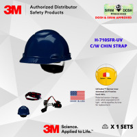 3M SecureFit Hard Hat H-710SFR-UV, Navy Blue, 4-Point Pressure Diffusion Ratchet Suspension, with Uvicator, Sirim and Dosh Approved