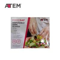 ATEM Foodsaf 120-09,Disposable HDPE Gloves (Embossed), Food Grade, Clear (100pcs pack)