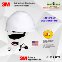 3M SecureFit Hard Hat H-701SFR-UV, White, 4-Point Pressure Diffusion Ratchet Suspension, with Uvicator, Sirim and Dosh Approved