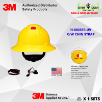 3M SecureFit Full Brim Hard Hat H-802SFR-UV, Yellow, 4-Point Pressure Diffusion Ratchet Suspension, with Uvicator, Sirim and Dosh Approved