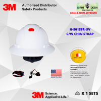 3M SecureFit Full Brim Hard Hat H-801SFR-UV, White, 4-Point Pressure Diffusion Ratchet Suspension, with UVicator, Sirim and Dosh Approved