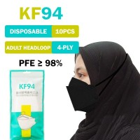 KF94 Headloop Black Face Mask (10pcs per pack or outer) Respirator (Disposable Adult 4 Ply) PFE  98%