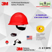 3M SecureFit Hard Hat H-705SFR-UV, Red, 4-Point Pressure Diffusion Ratchet Suspension, with Uvicator, Sirim and Dosh Approved