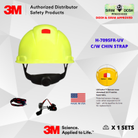 3M SecureFit Hard Hat H-709SFR-UV, Hi-Vis Yellow, 4-Point Pressure Diffusion Ratchet Suspension, with Uvicator, Sirim and Dosh Approved