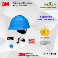 3M SecureFit Hard Hat H-703SFR-UV, Blue, 4-Point Pressure Diffusion Ratchet Suspension, with Uvicator, Sirim and Dosh Approved