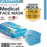 SIMPLY K 3-PLY Medical Face Mask with Headloop, BX 50